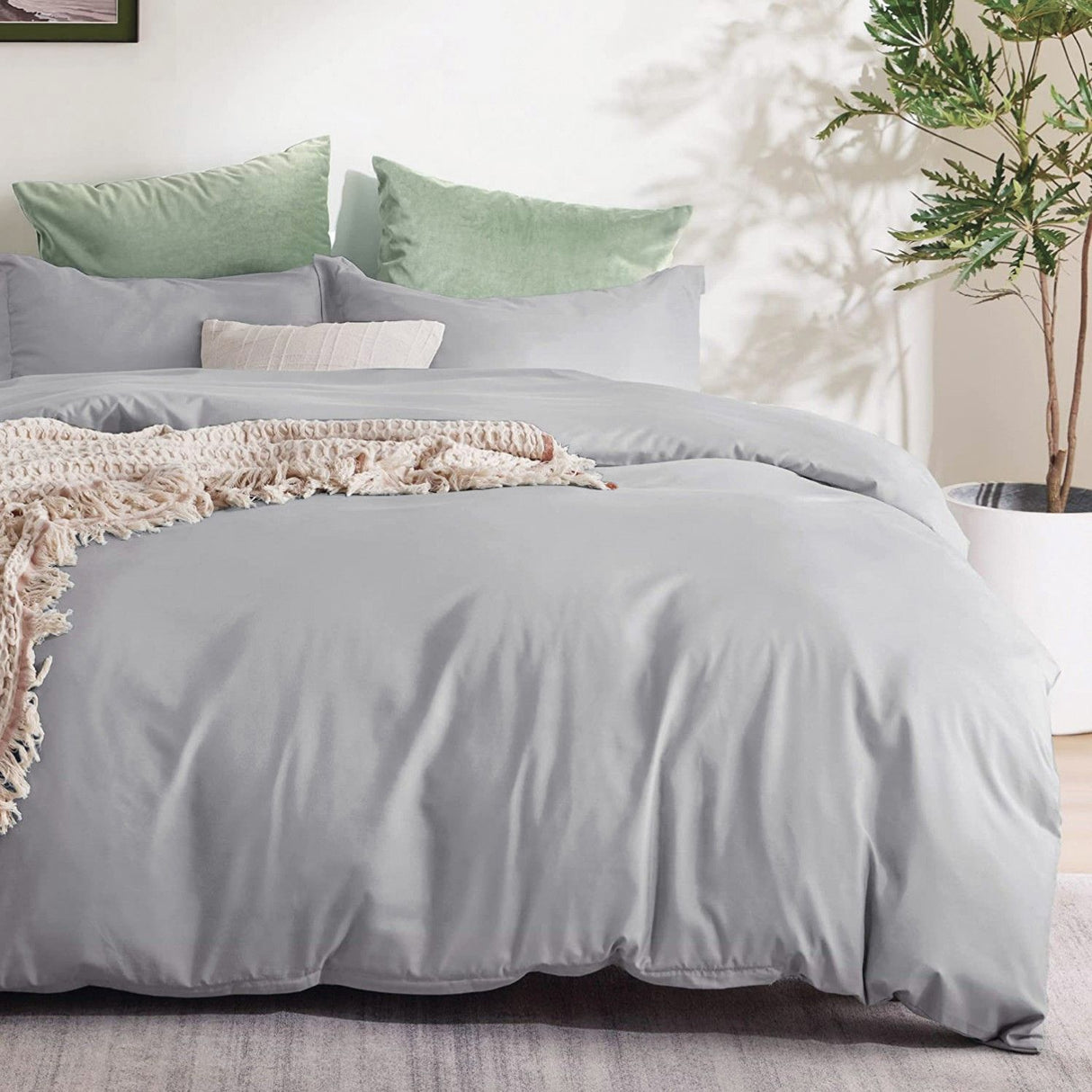 3 Piece Hotel Soft Microfiber Quilt Cover Set-2000TC Duvet/Donna Cover Set & Pillowcases -1 Quilt Cover Zipper Closure & 1 x Pillowcases-Breathable Bedding - Wrinkle, Fade, Stain Resistant(Silver-gray,King)