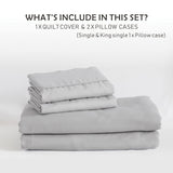 3 Piece Hotel Soft Microfiber Quilt Cover Set-2000TC Duvet/Donna Cover Set & Pillowcases -1 Quilt Cover Zipper Closure & 1 x Pillowcases-Breathable Bedding - Wrinkle, Fade, Stain Resistant(Silver-gray,King)