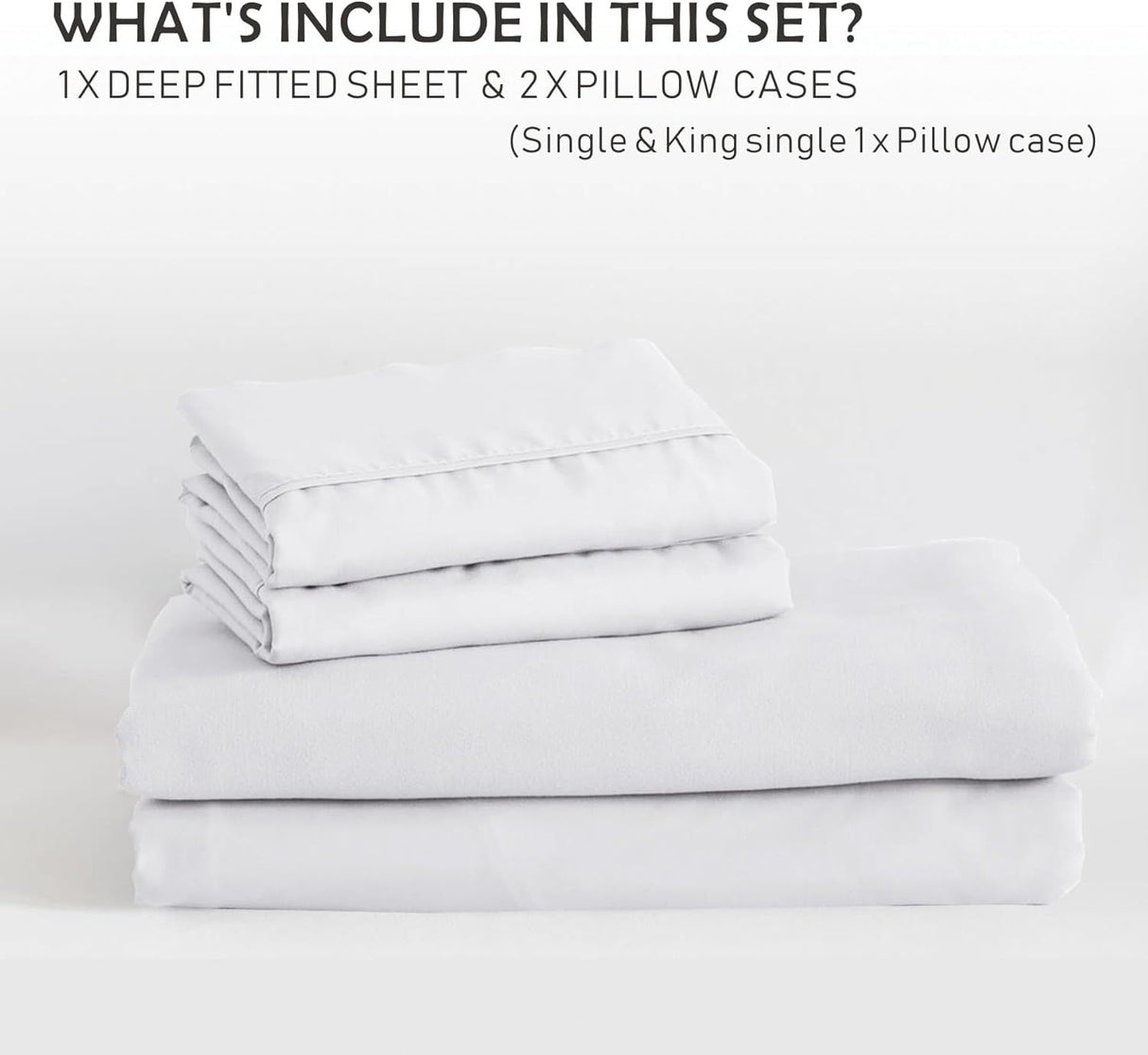 3 Piece Fitted Sheet Set- Fitted Sheet & Pillowcases -Breathable Bedding - Wrinkle, Fade, Stain Resistant- 40cm Deep Pocket Fitted Bed Sheet Set(White,King)