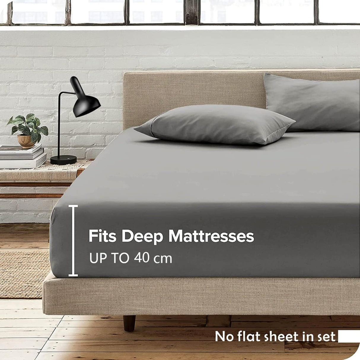 3 Piece Fitted Sheet Set- Fitted Sheet & Pillowcases -Breathable Bedding - Wrinkle, Fade, Stain Resistant- 40cm Deep Pocket Fitted Bed Sheet Set(Grey,King)