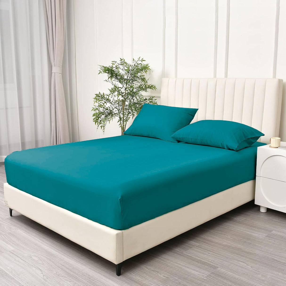 3 Piece Fitted Sheet Set- Fitted Sheet & Pillowcases -Breathable Bedding - Wrinkle, Fade, Stain Resistant- 40cm Deep Pocket Fitted Bed Sheet Set(Biscay blue,King)