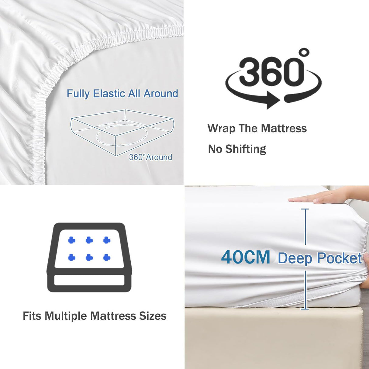 2 Piece Fitted Sheet Set- Fitted Sheet & Pillowcases -Breathable Bedding - Wrinkle, Fade, Stain Resistant- 40cm Deep Pocket Fitted Bed Sheet Set(Raw white,King Single)