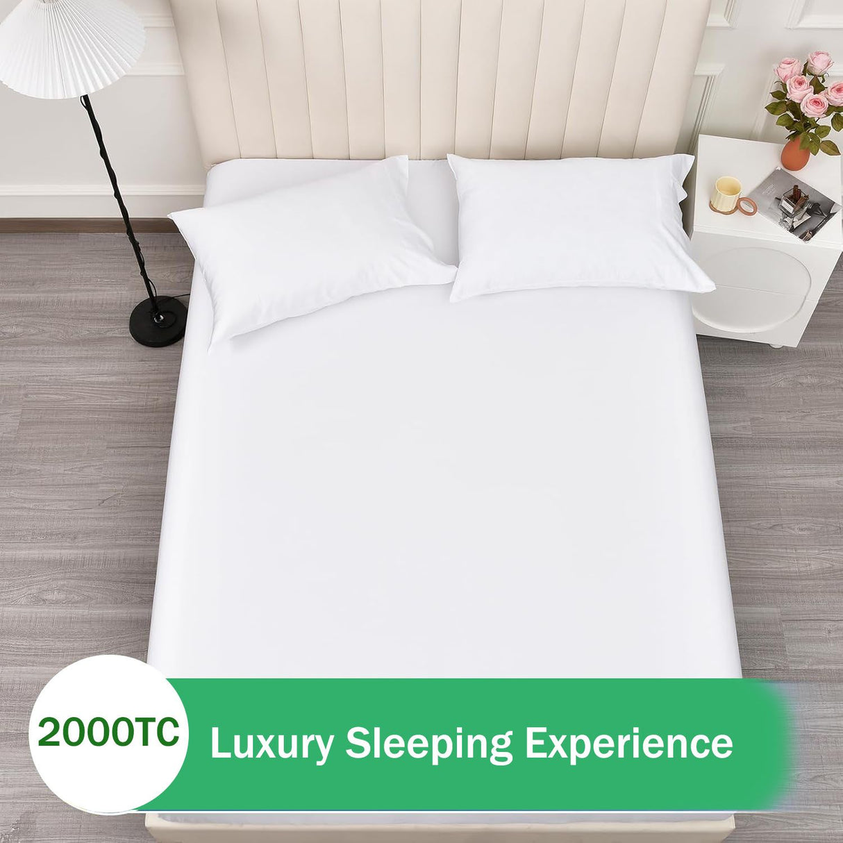 2 Piece Fitted Sheet Set- Fitted Sheet & Pillowcases -Breathable Bedding - Wrinkle, Fade, Stain Resistant- 40cm Deep Pocket Fitted Bed Sheet Set(Raw white,King Single)