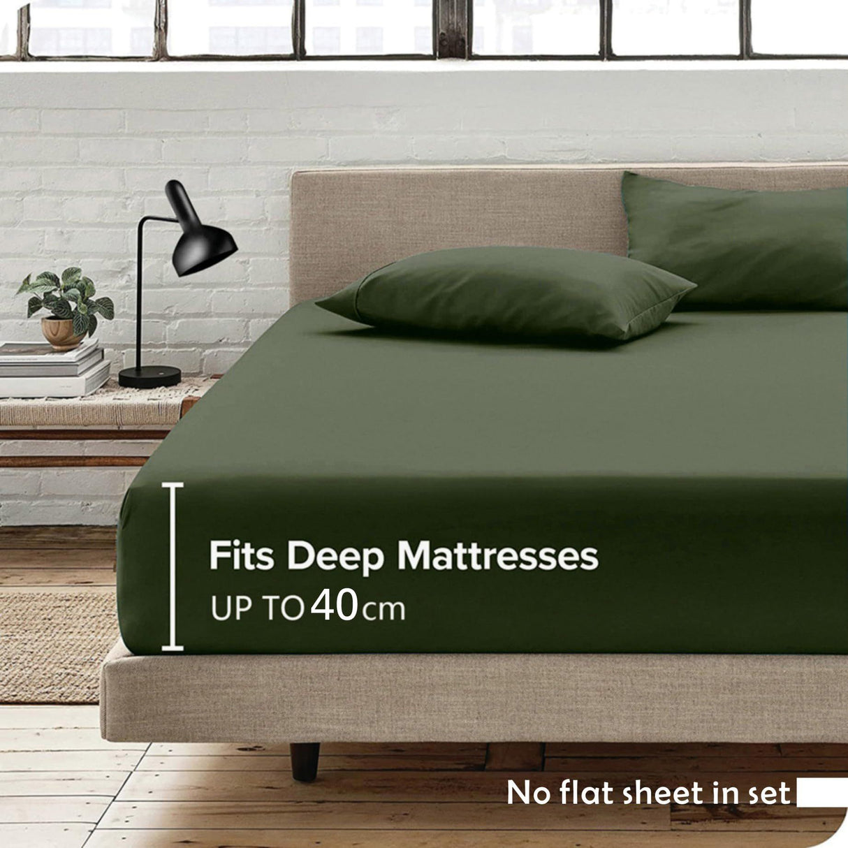 2 Piece Fitted Sheet Set- Fitted Sheet & Pillowcases -Breathable Bedding - Wrinkle, Fade, Stain Resistant- 40cm Deep Pocket Fitted Bed Sheet Set(Olive green,King Single)