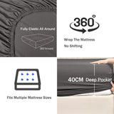 2 Piece Fitted Sheet Set- Fitted Sheet & Pillowcases -Breathable Bedding - Wrinkle, Fade, Stain Resistant- 40cm Deep Pocket Fitted Bed Sheet Set(Dark gray,King Single)
