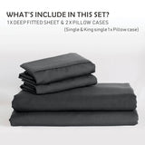 2 Piece Fitted Sheet Set- Fitted Sheet & Pillowcases -Breathable Bedding - Wrinkle, Fade, Stain Resistant- 40cm Deep Pocket Fitted Bed Sheet Set(Dark gray,King Single)