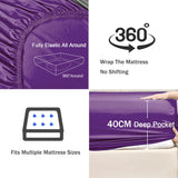 2 Piece Fitted Sheet Set- Fitted Sheet & Pillowcases -Breathable Bedding - Wrinkle, Fade, Stain Resistant- 40cm Deep Pocket Fitted Bed Sheet Set(Purple,King Single)
