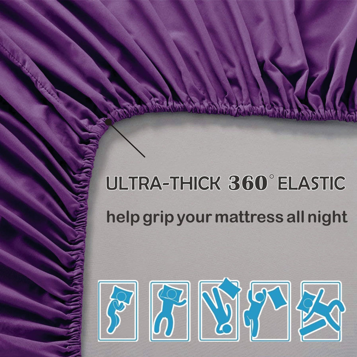 2 Piece Fitted Sheet Set- Fitted Sheet & Pillowcases -Breathable Bedding - Wrinkle, Fade, Stain Resistant- 40cm Deep Pocket Fitted Bed Sheet Set(Purple,King Single)