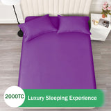 2 Piece Fitted Sheet Set- Fitted Sheet & Pillowcases -Breathable Bedding - Wrinkle, Fade, Stain Resistant- 40cm Deep Pocket Fitted Bed Sheet Set(Purple,King Single)