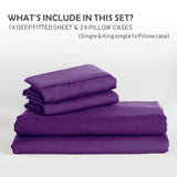 2 Piece Fitted Sheet Set- Fitted Sheet & Pillowcases -Breathable Bedding - Wrinkle, Fade, Stain Resistant- 40cm Deep Pocket Fitted Bed Sheet Set(Purple,King Single)
