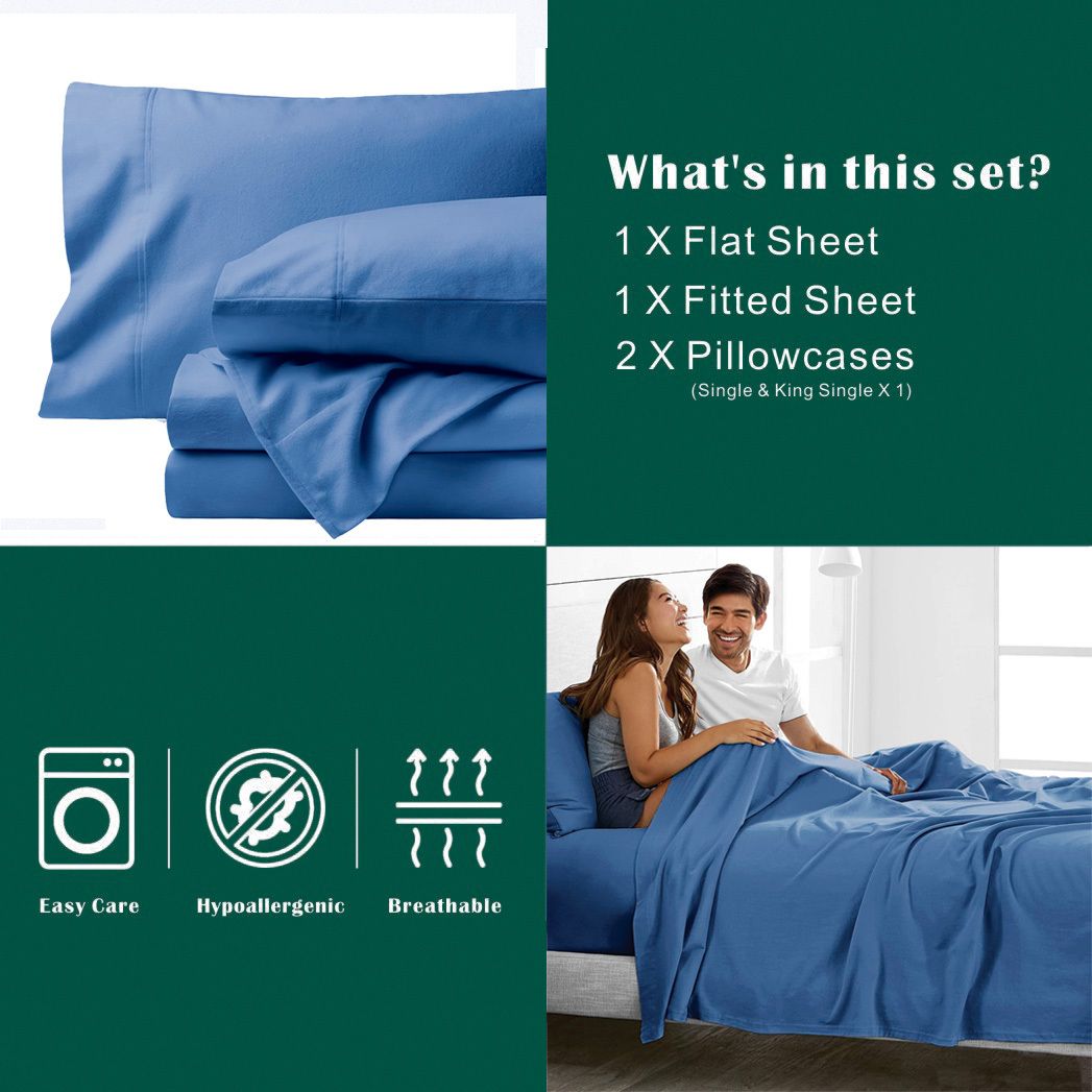 3 Piece Bed Sheet Set- Bedding Sheets & Pillowcases -Breathable Bedding - Wrinkle, Fade, Stain Resistant-Deep Pocket Flat Fitted Bed Sheet Set(Ocean,King Single)