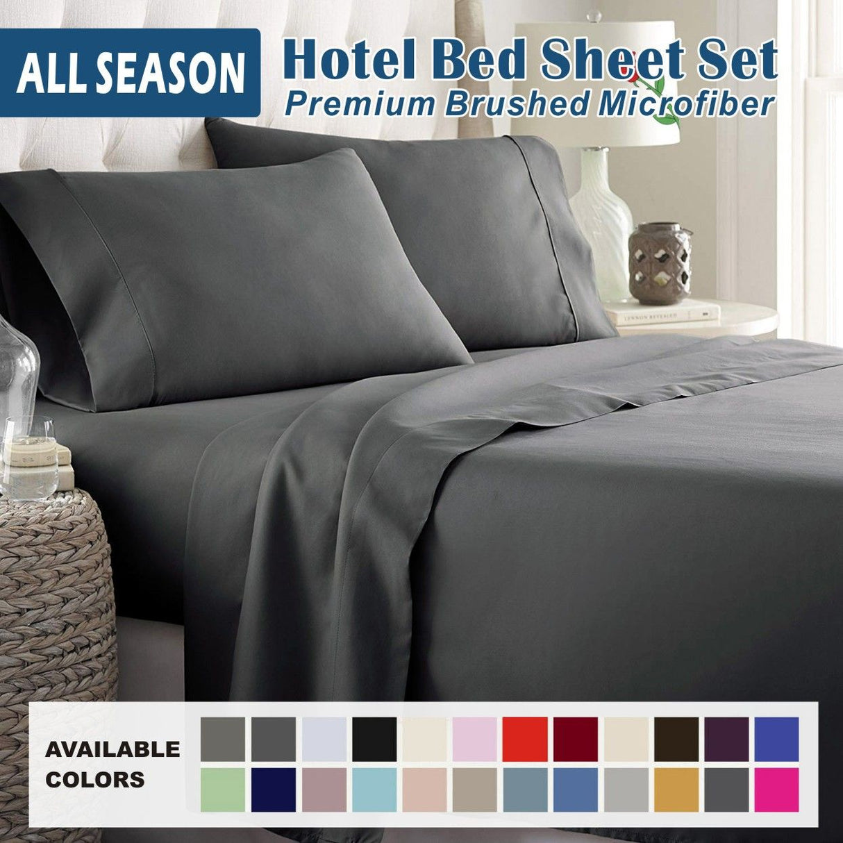 3 Piece Bed Sheet Set- Bedding Sheets & Pillowcases -Breathable Bedding - Wrinkle, Fade, Stain Resistant-Deep Pocket Flat Fitted Bed Sheet Set(Dark gray,King Single)