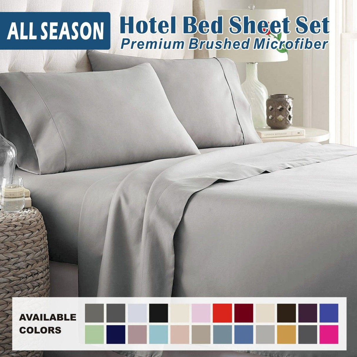 3 Piece Bed Sheet Set- Bedding Sheets & Pillowcases -Breathable Bedding - Wrinkle, Fade, Stain Resistant-Deep Pocket Flat Fitted Bed Sheet Set(Silver-gray,King Single)