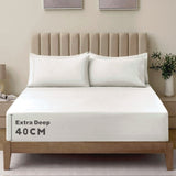 3 Piece Fitted Sheet Set- Fitted Sheet & Pillowcases -Breathable Bedding - Wrinkle, Fade, Stain Resistant- 40cm Deep Pocket Fitted Bed Sheet Set(Raw white,Queen)