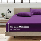 3 Piece Fitted Sheet Set- Fitted Sheet & Pillowcases -Breathable Bedding - Wrinkle, Fade, Stain Resistant- 40cm Deep Pocket Fitted Bed Sheet Set(Purple,Queen)