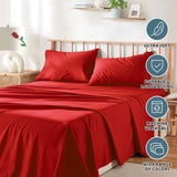 4 Piece Bed Sheet Set- Bedding Sheets & Pillowcases -Breathable Bedding - Wrinkle, Fade, Stain Resistant-Deep Pocket Flat Fitted Bed Sheet Set(Red,Queen)