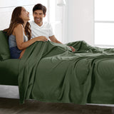 4 Piece Bed Sheet Set- Bedding Sheets & Pillowcases -Breathable Bedding - Wrinkle, Fade, Stain Resistant-Deep Pocket Flat Fitted Bed Sheet Set(Olive green,Queen)