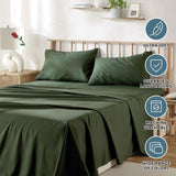 4 Piece Bed Sheet Set- Bedding Sheets & Pillowcases -Breathable Bedding - Wrinkle, Fade, Stain Resistant-Deep Pocket Flat Fitted Bed Sheet Set(Olive green,Queen)