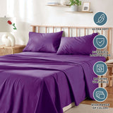 4 Piece Bed Sheet Set- Bedding Sheets & Pillowcases -Breathable Bedding - Wrinkle, Fade, Stain Resistant-Deep Pocket Flat Fitted Bed Sheet Set(Purple,Queen)