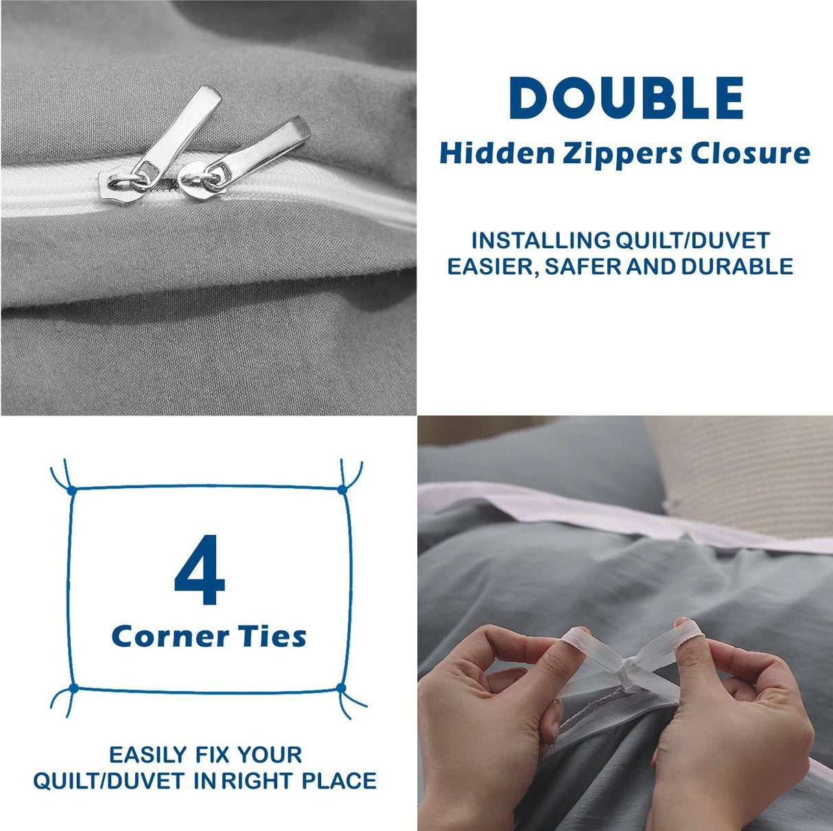 2 Piece Hotel Soft Microfiber Quilt Cover Set-2000TC Duvet/Donna Cover Set & Pillowcases -1 Quilt Cover Zipper Closure & 1 x Pillowcases-Breathable Bedding - Wrinkle, Fade, Stain Resistant(Grey,Single)