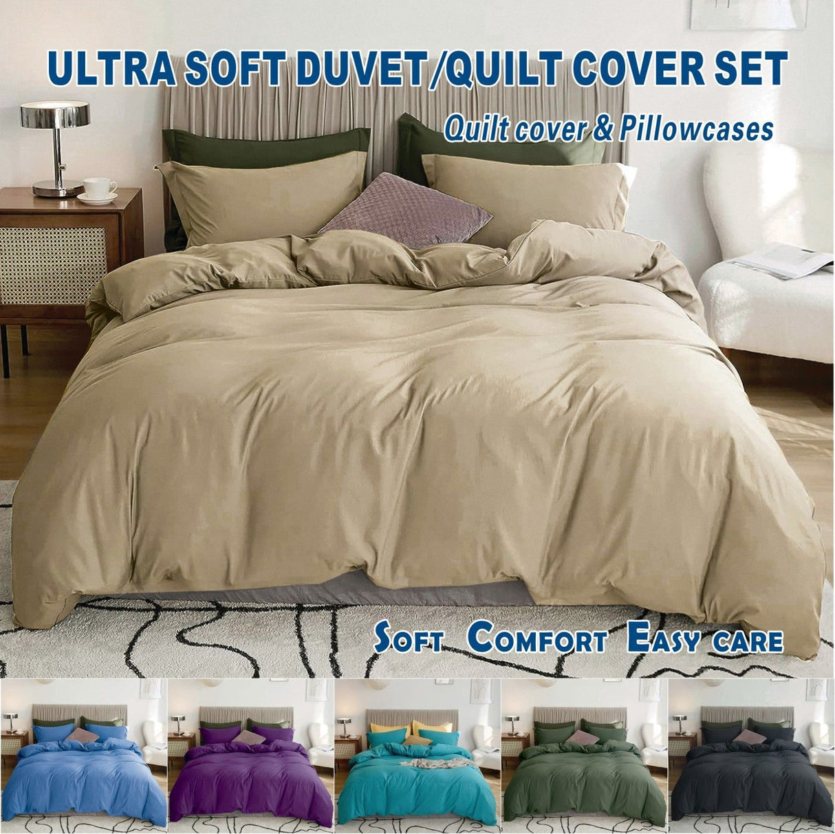 2 Piece Hotel Soft Microfiber Quilt Cover Set-2000TC Duvet/Donna Cover Set & Pillowcases -1 Quilt Cover Zipper Closure & 1 x Pillowcases-Breathable Bedding - Wrinkle, Fade, Stain Resistant(Camel Beige,Single)
