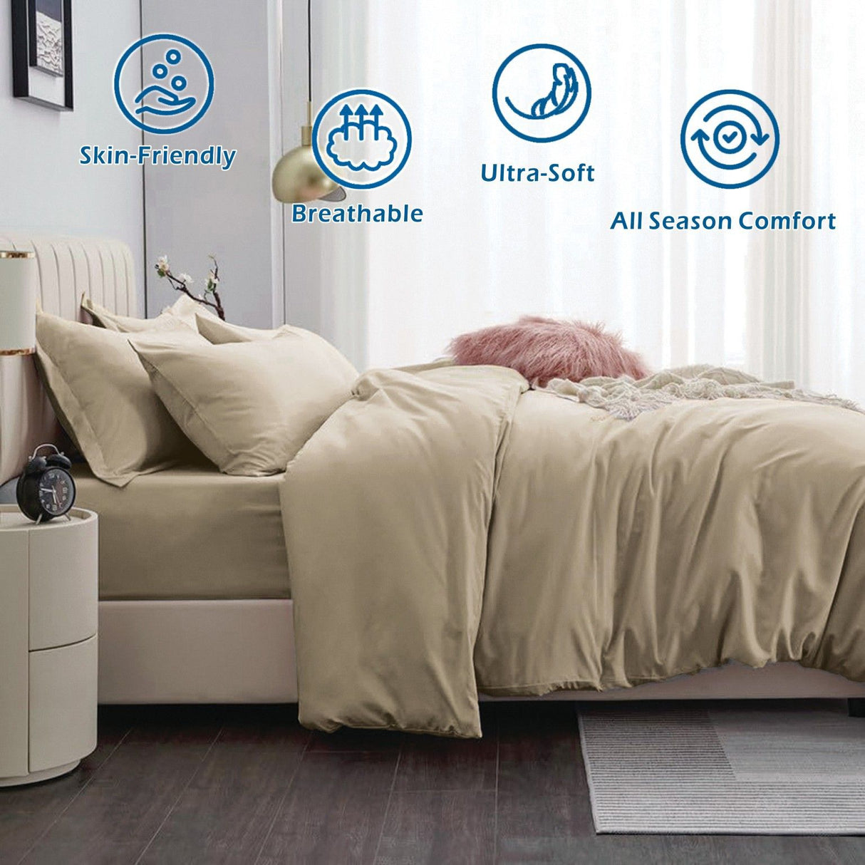 2 Piece Hotel Soft Microfiber Quilt Cover Set-2000TC Duvet/Donna Cover Set & Pillowcases -1 Quilt Cover Zipper Closure & 1 x Pillowcases-Breathable Bedding - Wrinkle, Fade, Stain Resistant(Camel Beige,Single)