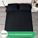 2 Piece Fitted Sheet Set- Fitted Sheet & Pillowcases -Breathable Bedding - Wrinkle, Fade, Stain Resistant- 40cm Deep Pocket Fitted Bed Sheet Set(Black,Single)