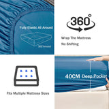 2 Piece Fitted Sheet Set- Fitted Sheet & Pillowcases -Breathable Bedding - Wrinkle, Fade, Stain Resistant- 40cm Deep Pocket Fitted Bed Sheet Set(Ocean,Single)