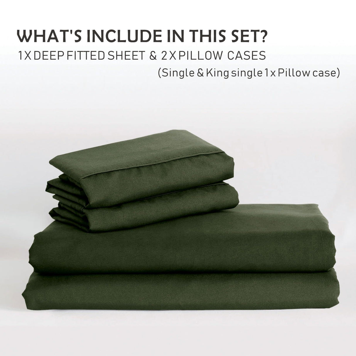2 Piece Fitted Sheet Set- Fitted Sheet & Pillowcases -Breathable Bedding - Wrinkle, Fade, Stain Resistant- 40cm Deep Pocket Fitted Bed Sheet Set(Olive green,Single)