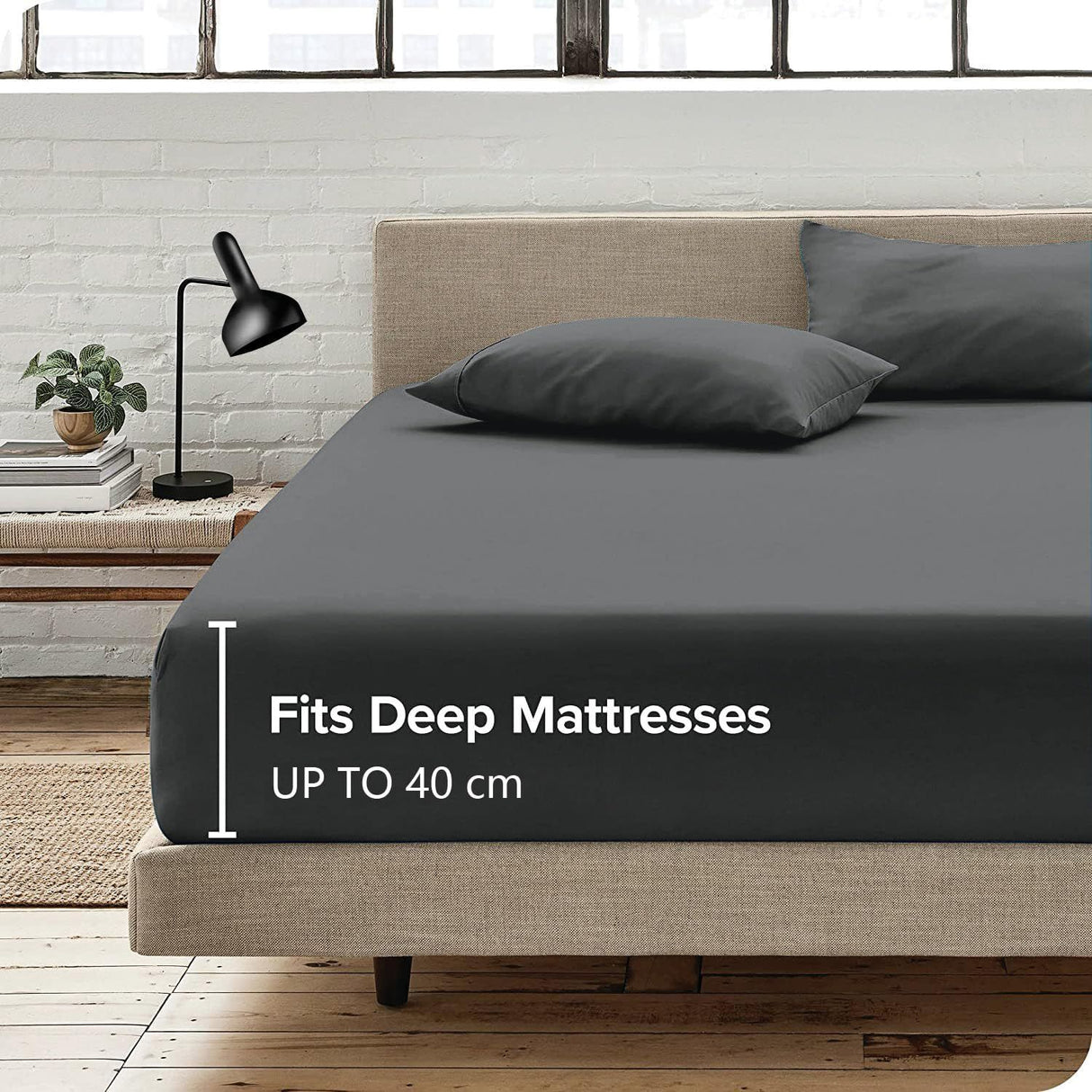 2 Piece Fitted Sheet Set- Fitted Sheet & Pillowcases -Breathable Bedding - Wrinkle, Fade, Stain Resistant- 40cm Deep Pocket Fitted Bed Sheet Set(Dark gray,Single)