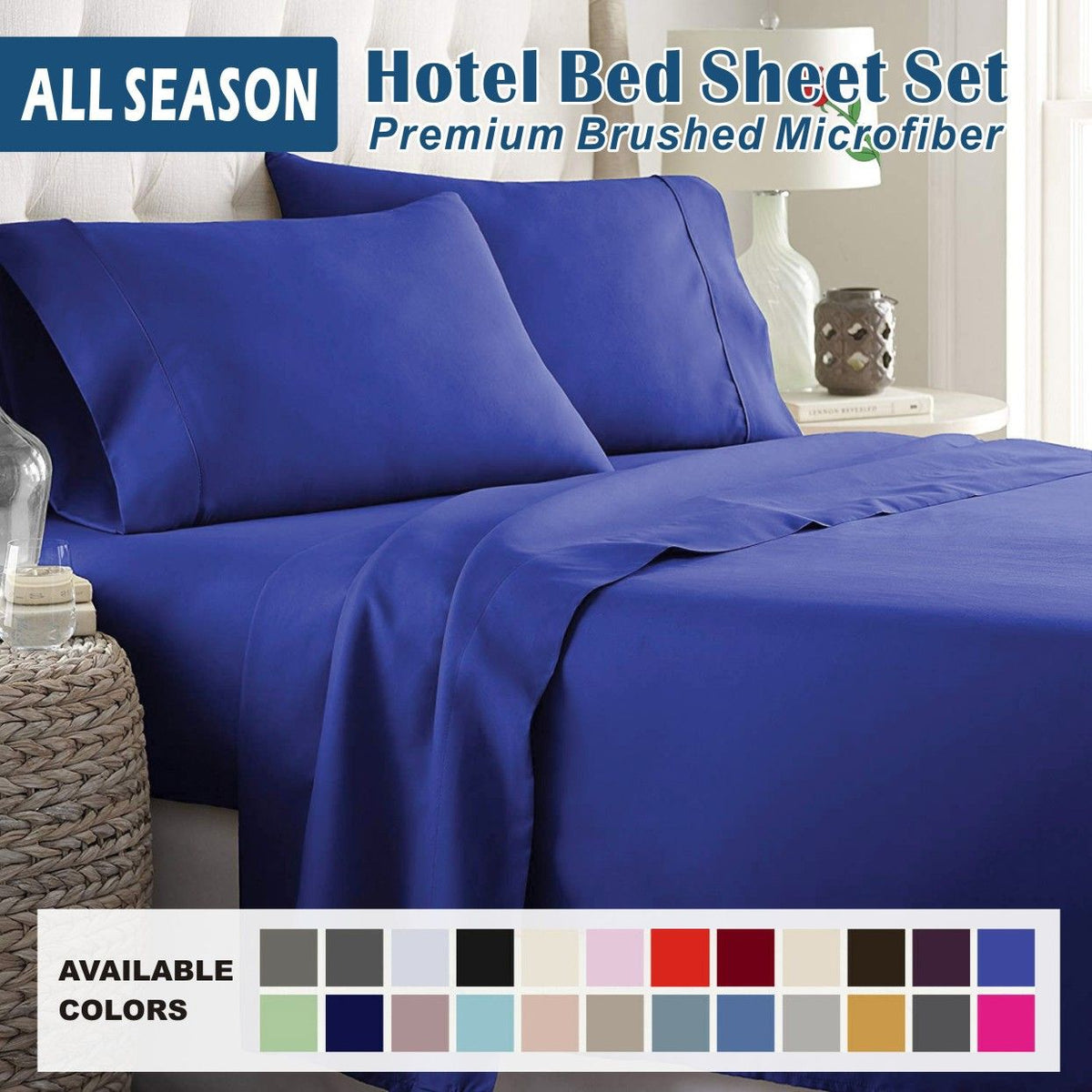 3 Piece Bed Sheet Set- Bedding Sheets & Pillowcases -Breathable Bedding - Wrinkle, Fade, Stain Resistant-Deep Pocket Flat Fitted Bed Sheet Set(Royal blue,Single)