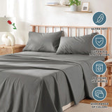 3 Piece Bed Sheet Set- Bedding Sheets & Pillowcases -Breathable Bedding - Wrinkle, Fade, Stain Resistant-Deep Pocket Flat Fitted Bed Sheet Set(Grey,Single)