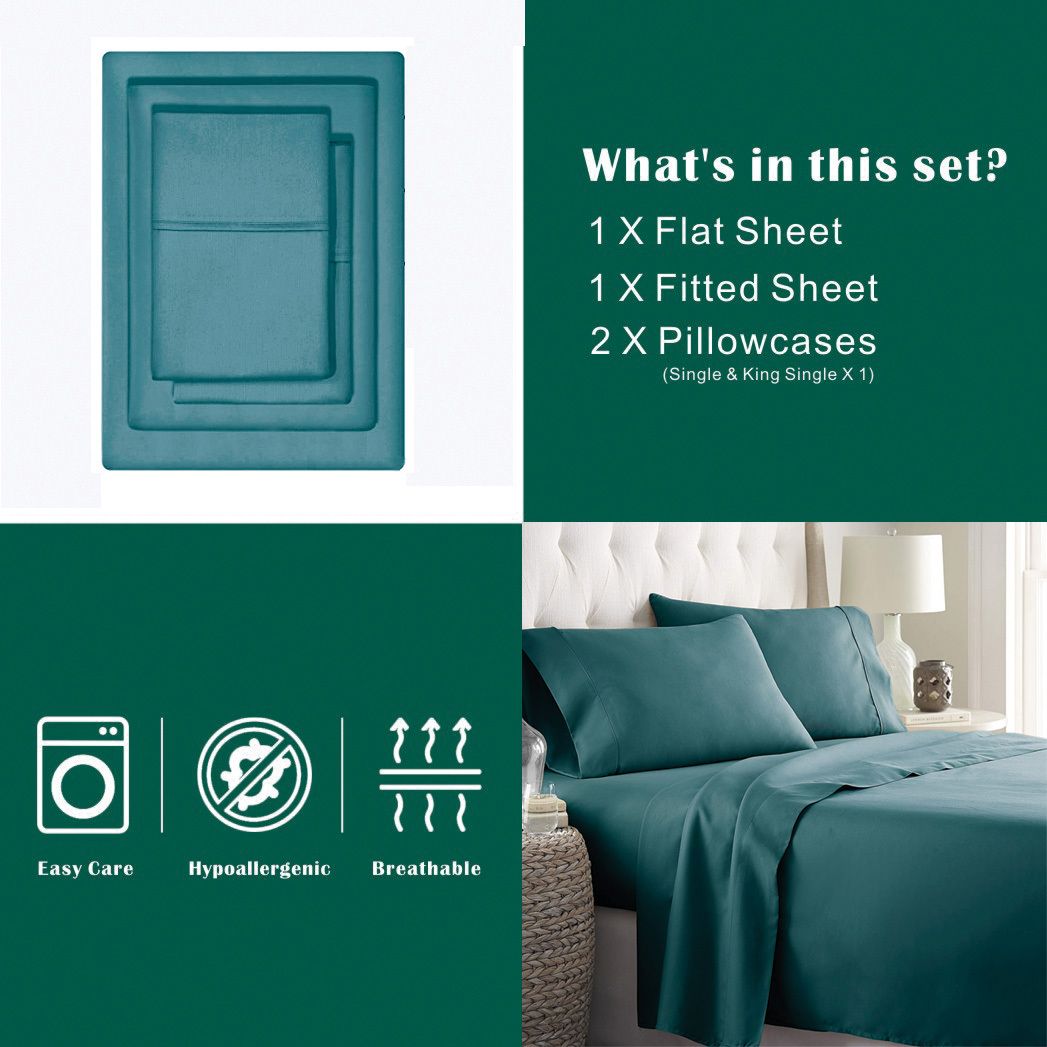 3 Piece Bed Sheet Set- Bedding Sheets & Pillowcases -Breathable Bedding - Wrinkle, Fade, Stain Resistant-Deep Pocket Flat Fitted Bed Sheet Set(Biscay blue,Single)