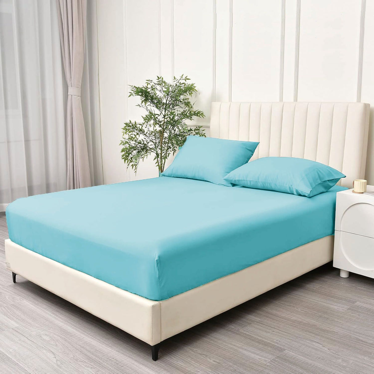 3 Piece Fitted Sheet Set- Fitted Sheet & Pillowcases -Breathable Bedding - Wrinkle, Fade, Stain Resistant- 40cm Deep Pocket Fitted Bed Sheet Set(Ice blue,Super King)