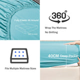 3 Piece Fitted Sheet Set- Fitted Sheet & Pillowcases -Breathable Bedding - Wrinkle, Fade, Stain Resistant- 40cm Deep Pocket Fitted Bed Sheet Set(Ice blue,Super King)