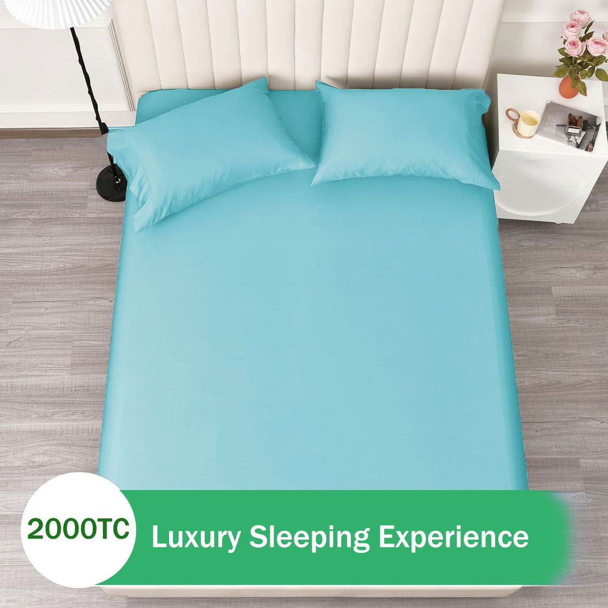 3 Piece Fitted Sheet Set- Fitted Sheet & Pillowcases -Breathable Bedding - Wrinkle, Fade, Stain Resistant- 40cm Deep Pocket Fitted Bed Sheet Set(Ice blue,Super King)