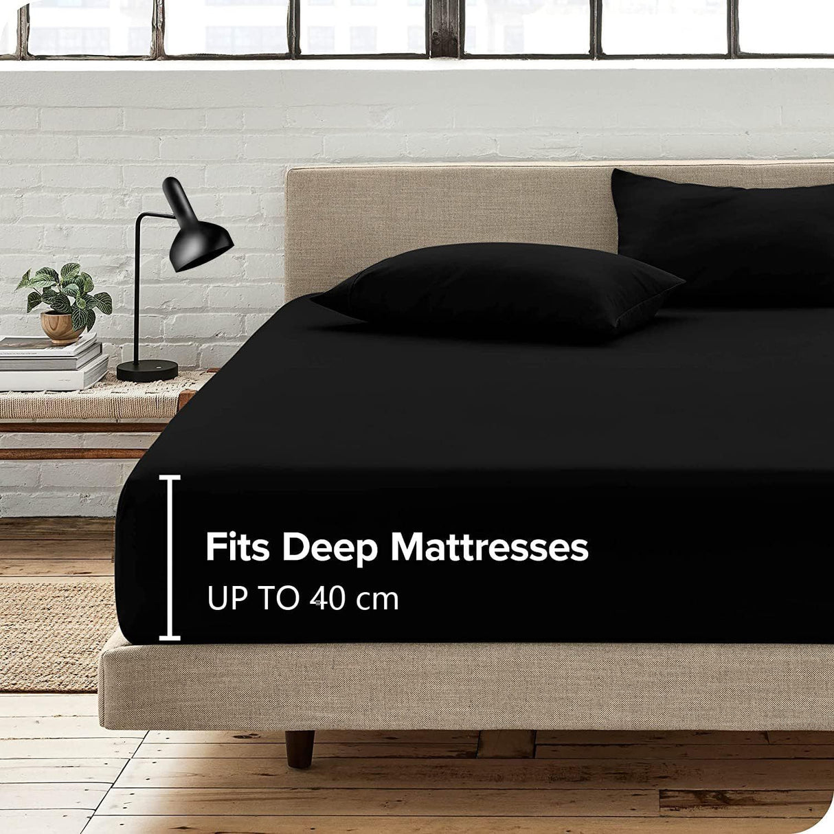 3 Piece Fitted Sheet Set- Fitted Sheet & Pillowcases -Breathable Bedding - Wrinkle, Fade, Stain Resistant- 40cm Deep Pocket Fitted Bed Sheet Set(Black,Super King)