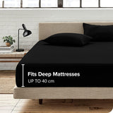 3 Piece Fitted Sheet Set- Fitted Sheet & Pillowcases -Breathable Bedding - Wrinkle, Fade, Stain Resistant- 40cm Deep Pocket Fitted Bed Sheet Set(Black,Super King)