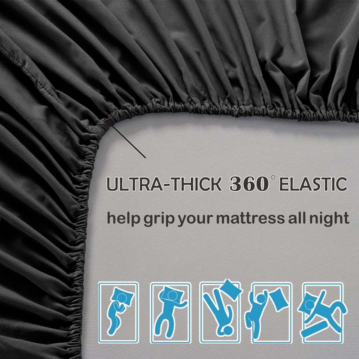 3 Piece Fitted Sheet Set- Fitted Sheet & Pillowcases -Breathable Bedding - Wrinkle, Fade, Stain Resistant- 40cm Deep Pocket Fitted Bed Sheet Set(Black,Super King)
