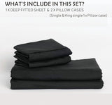 3 Piece Fitted Sheet Set- Fitted Sheet & Pillowcases -Breathable Bedding - Wrinkle, Fade, Stain Resistant- 40cm Deep Pocket Fitted Bed Sheet Set(Black,Super King)