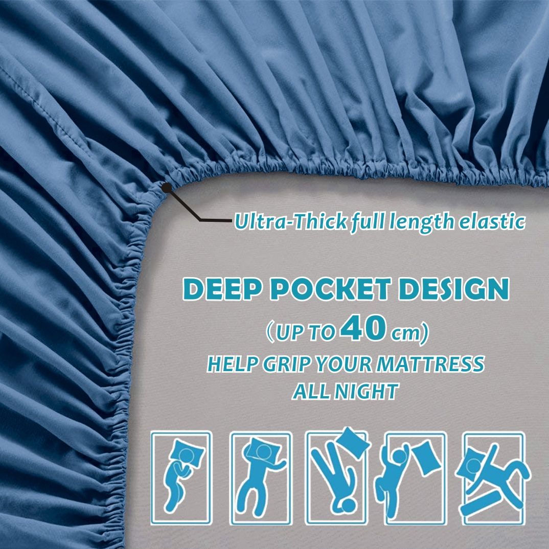 4 Piece Bed Sheet Set- Bedding Sheets & Pillowcases -Breathable Bedding - Wrinkle, Fade, Stain Resistant-Deep Pocket Flat Fitted Bed Sheet Set(Ocean,Super King)