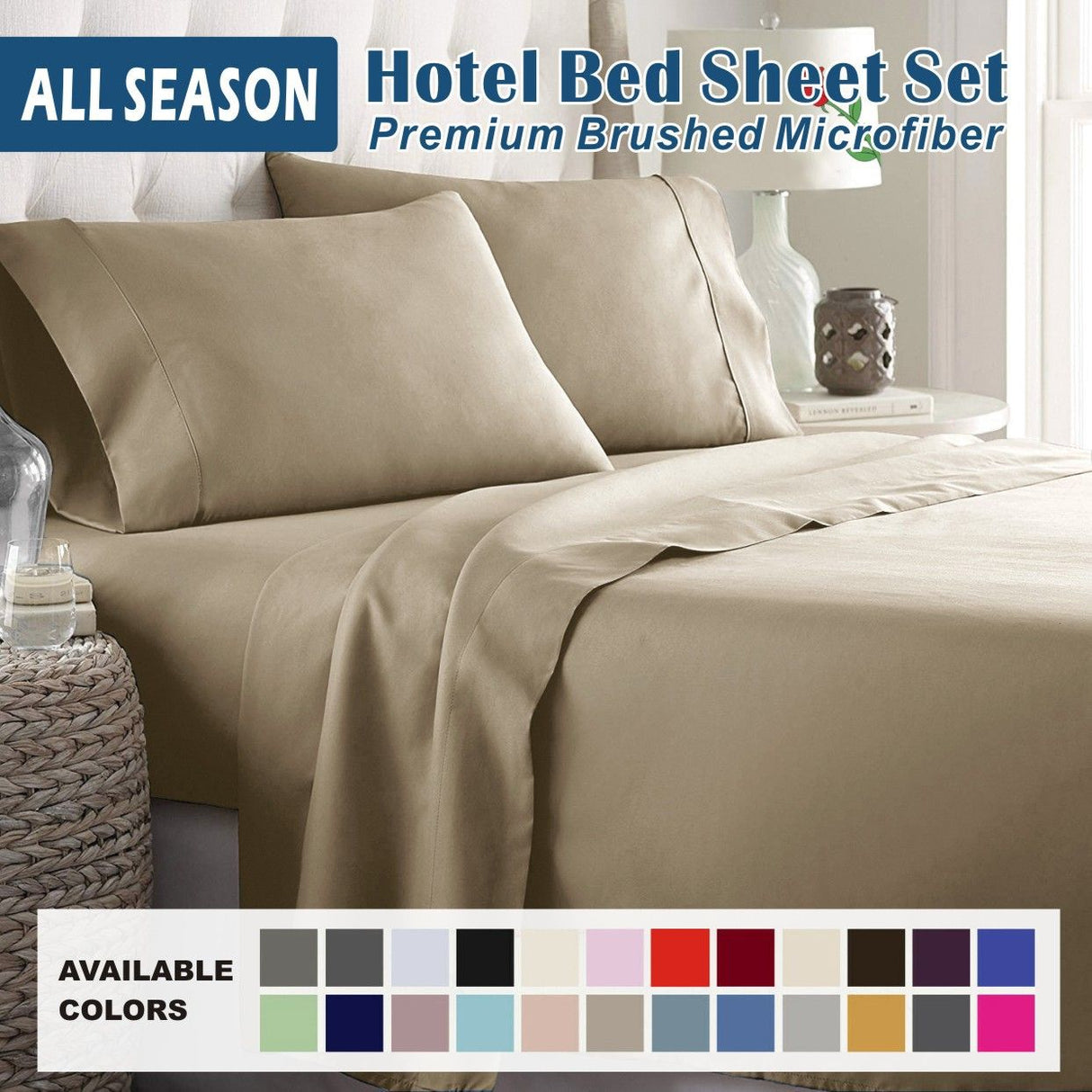 4 Piece Bed Sheet Set- Bedding Sheets & Pillowcases -Breathable Bedding - Wrinkle, Fade, Stain Resistant-Deep Pocket Flat Fitted Bed Sheet Set(Camel Beige,Super King)