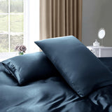 Satin Quilt cover Set Hotel 3 Pieces Quilt cover with Pillowcase, Art Silk Bedding Set-Luxury Soft Silky pillowcase for Hair and Skin, Similar to Silk Duvet/Donna Cover Set- 3 Pieces(Double,Navy)