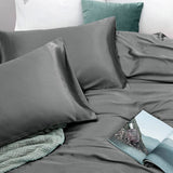 Art Silk Satin Sheet Set Hotel 4 Pieces Fitted/Flat Sheet Bedding Set-Luxury Soft Silky Sheets for Hair and Skin, Similar to Silk Bed Sheets Set 4 Pieces(Double,Grey)
