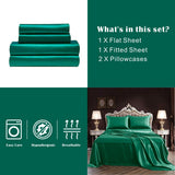 Art Silk Satin Sheet Set Hotel 4 Pieces Fitted/Flat Sheet Bedding Set-Luxury Soft Silky Sheets for Hair and Skin, Similar to Silk Bed Sheets Set 4 Pieces(Double,Green)