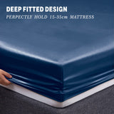 Art Silk Satin Sheet Set Hotel 4 Pieces Fitted/Flat Sheet Bedding Set-Luxury Soft Silky Sheets for Hair and Skin, Similar to Silk Bed Sheets Set 4 Pieces(Double,Navy)