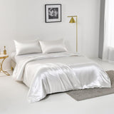 Satin Quilt cover Set Hotel 3 Pieces Quilt cover with Pillowcase, Art Silk Bedding Set-Luxury Soft Silky pillowcase for Hair and Skin, Similar to Silk Duvet/Donna Cover Set- 3 Pieces(King,White)