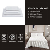 Art Silk Satin Sheet Set Hotel 3 Pieces Fitted/Flat Sheet Bedding Set-Luxury Soft Silky Sheets for Hair and Skin, Similar to Silk Bed Sheets Set 3 Pieces(King Single,White)