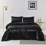 Satin Quilt cover Set Hotel 3 Pieces Quilt cover with Pillowcase, Art Silk Bedding Set-Luxury Soft Silky pillowcase for Hair and Skin, Similar to Silk Duvet/Donna Cover Set- 3 Pieces(Queen,Black)