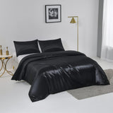 Satin Quilt cover Set Hotel 3 Pieces Quilt cover with Pillowcase, Art Silk Bedding Set-Luxury Soft Silky pillowcase for Hair and Skin, Similar to Silk Duvet/Donna Cover Set- 3 Pieces(Queen,Black)